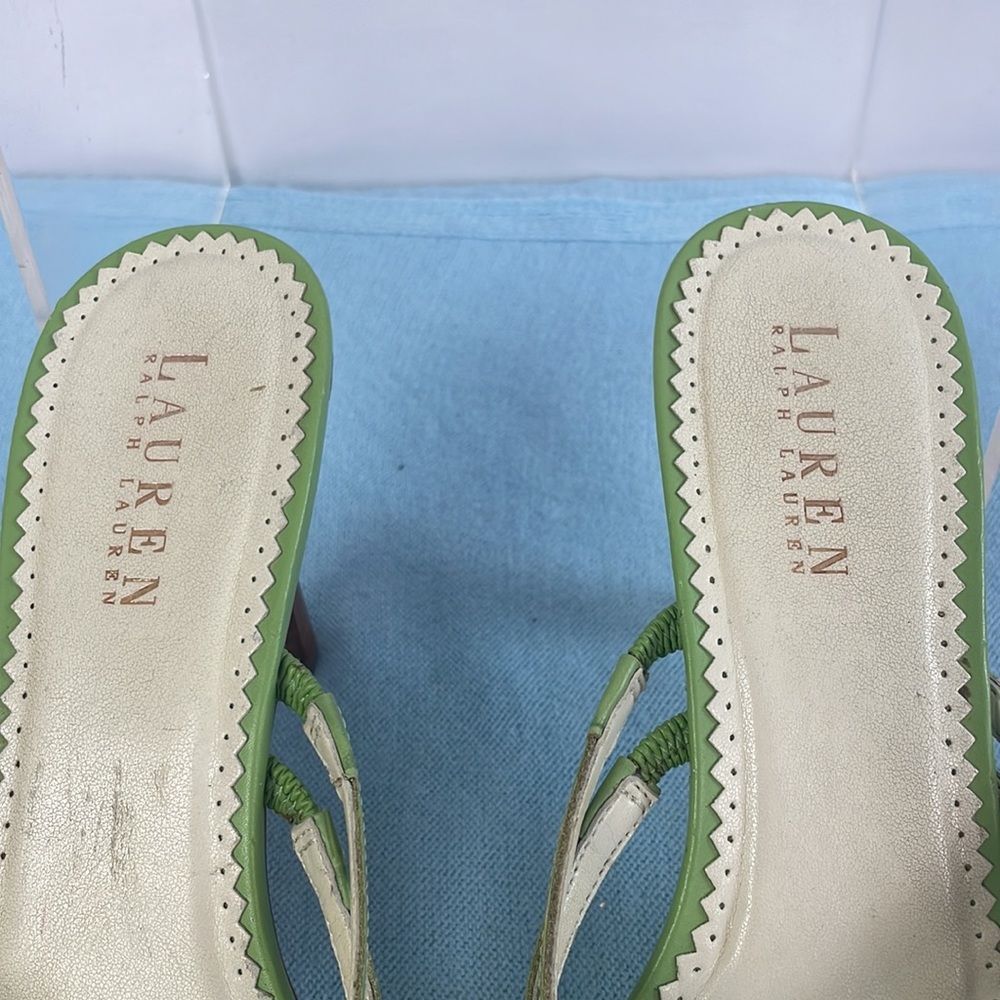 Ralph Lauren Green Strappy Wood Heels - Picture 5 of 8